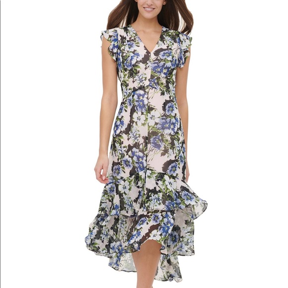 Tommy Hilfiger Dresses & Skirts - Tommy Hilfiger Chiffon Floral Flutter-Sleeve Dress